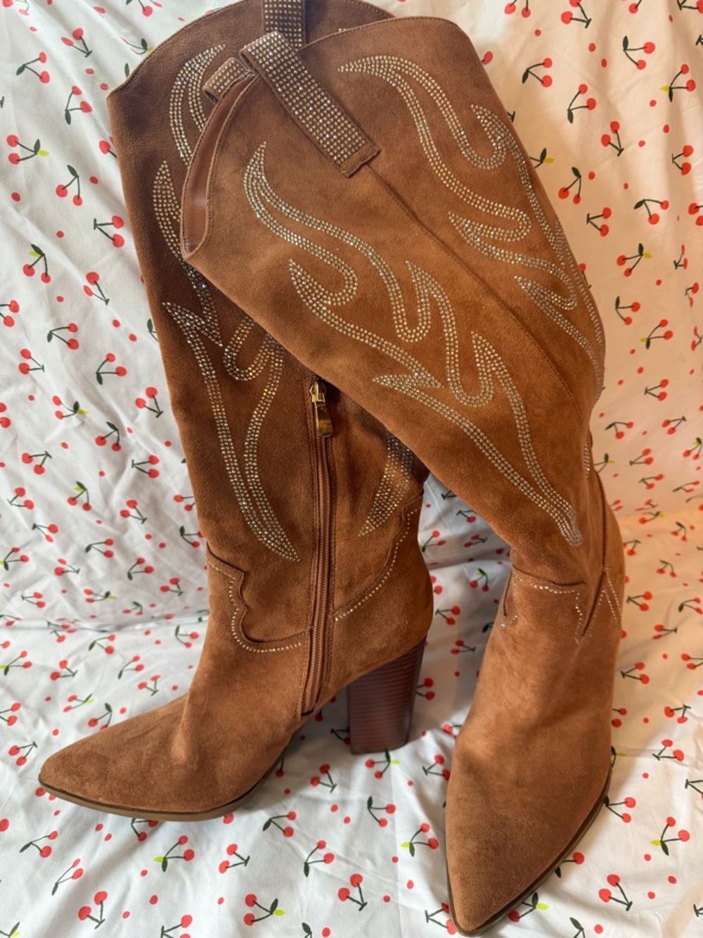Amazon Brown Suede Heeled Cowboy Boots - Picture 3 of 3
